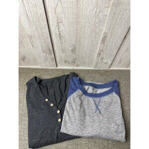 Womens Set of 2 Gray and Blue T Shirts Size Large Raglan Short Sleeves